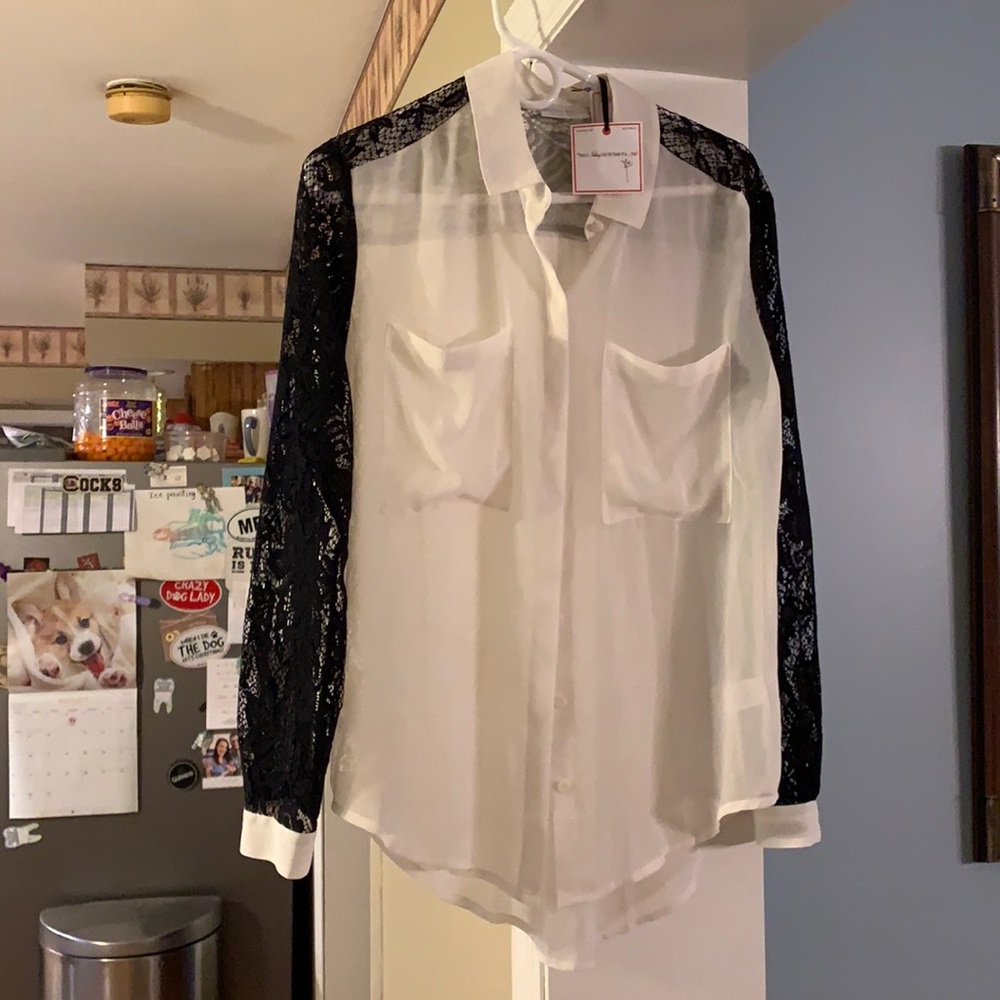 Lace sleeved ivory dress blouse